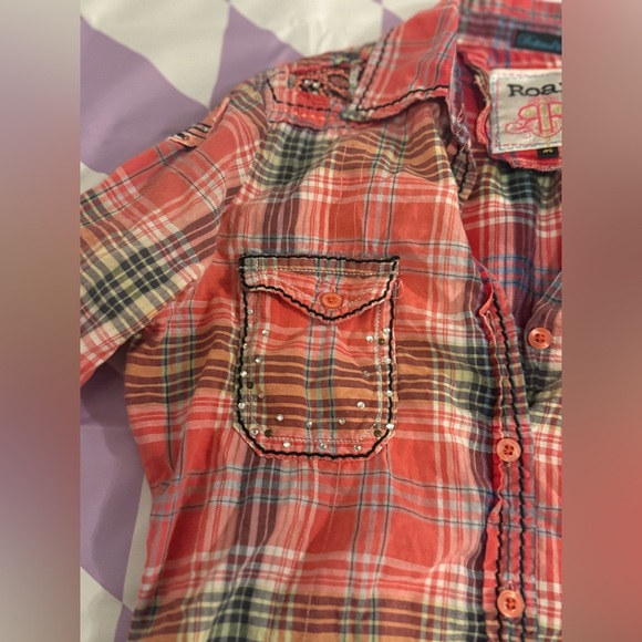 ROAR “Destined To” Western Plaid 3/4 sleeve- Lace & Crystals - Size M - Picture 9 of 11